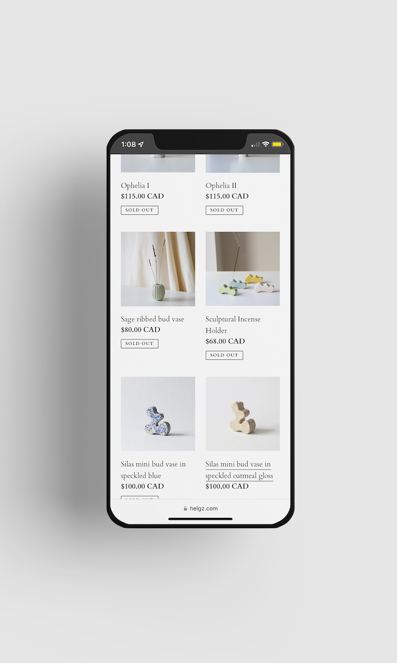 Helgz Studio ecommerce phone screen Helgz Studio